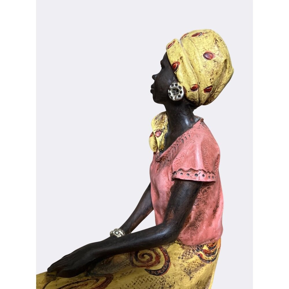 African Inspired Resin Figurine Woman In Yellow Red Dress - Picture 13 of 15